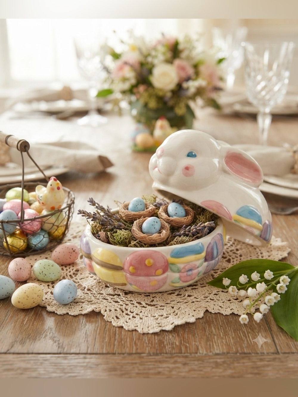 Vintage Hermitage Pottery 2 Piece Rabbit Dish (model NR672), collectible